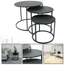 Load image into Gallery viewer, Set of 3 Black Metal Round Wood Top Nested Tables