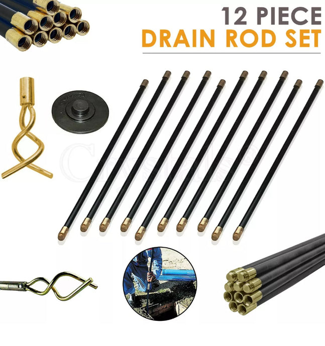 12 Piece Drain Rods Plumbing Set