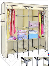 Load image into Gallery viewer, Portable Triple Canvas Wardrobe With Hanging Rail Storage Multiple Shelves