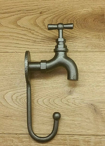 Pack of 2 Cast Iron Coat Hooks Tap Rustic Vintage Style