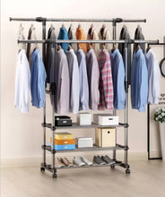 Load image into Gallery viewer, Double Clothes Rail Garment Coat Hanging Display Stand Shoes Rack With Wheels• NEW valu2U • FREE DELIVERY