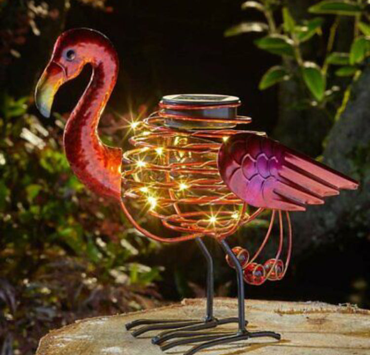 Solar Powered Flamingo Spiral Light Outdoor Garden Exotic Bird Statue LED