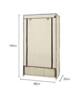 Fabric Canvas Wardrobe with Drawers & Hanging Rail Clothes Storage Cupboard 88x45x170cm | 3 Drawers Included