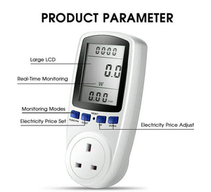 Plug in Electricity Power Consumption Meter Energy Monitor Watt Kwh