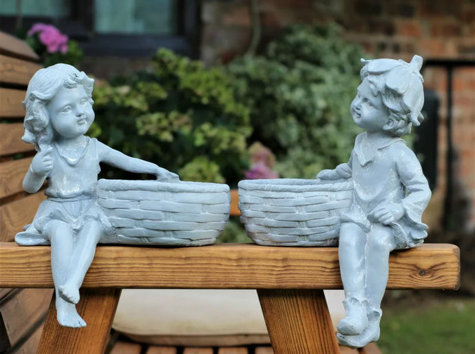 Garden Ornament Planter Cherubs Boy & Girl