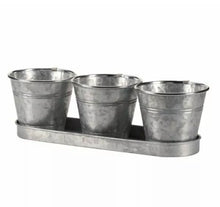 Load image into Gallery viewer, 3x Galvanised Herb Pots Set Drip Tray Indoor Kitchen Window Flower Plant Box