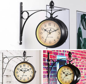 Vintage Style Double Sided Outdoor Garden Station Wall Clock