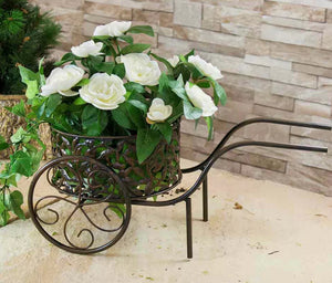 Bronze Effect Metal Wheelbarrow Planter Flower Plant Stand Garden Ornament