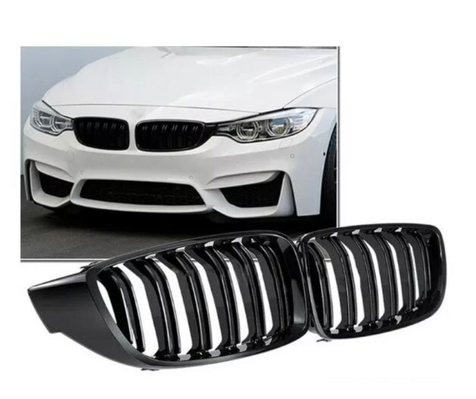 Twin Bar Gloss Black Front Kidney Grille Grille For Bmw 4 Series F32 F33 F36 L+R