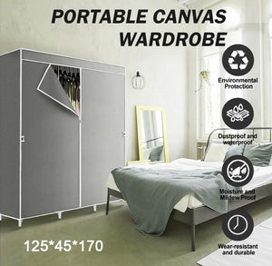 Large Triple Fabric Canvas Wardrobe Clothes Cupboard Hanging Rail