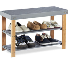 Load image into Gallery viewer, 3 Tier Shoe Rack Seating Bench Hallway Storage Organiser Holder Stand Bamboo