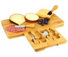 Load image into Gallery viewer, Bamboo Cheese Board &amp; 4 Knife Set