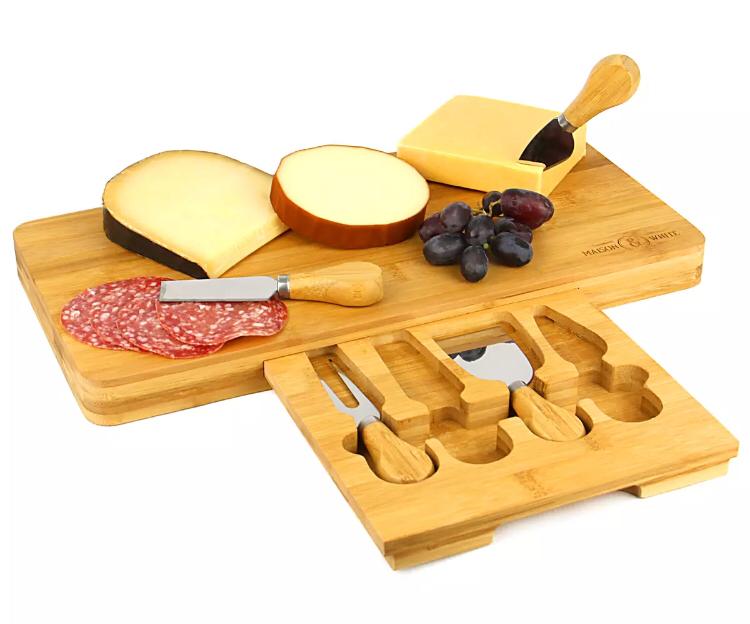 Bamboo Cheese Board & 4 Knife Set