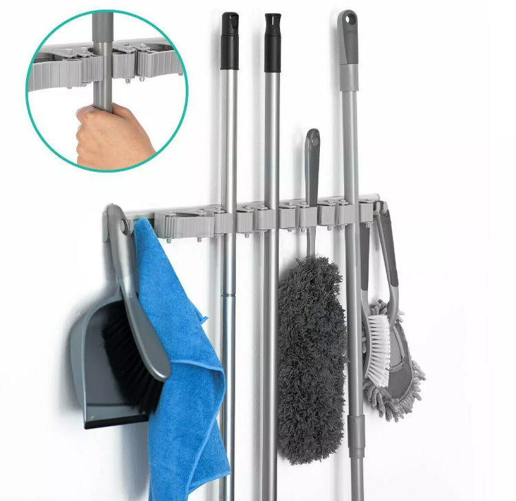 Wall Mounted 5 Rack Kitchen Storage Mop Broom Holder Organiser Brush Hanger Hook • New Valu2u Free Nationwide Delivery