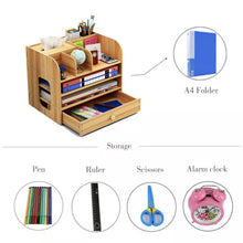 Load image into Gallery viewer, Wooden Desk Organiser Large Capacity Office Supplies Storage Unit File Rack