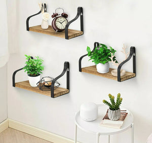 Set of 3 Rustic Floating Shelves Wood Wall Mounted Shelf