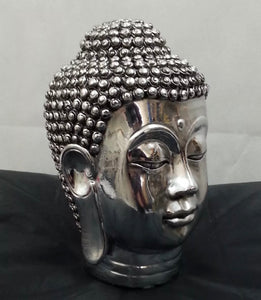 Chrome Silver Buddha Head Sculpture Ornament