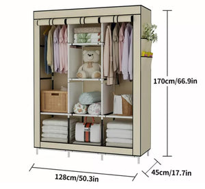 Wardrobe with 6 Storage Shelves, 2 Hanging Sections