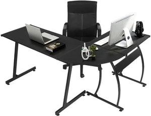 Black Wooden L Shape Computer Desk Home Office Workstation Corner Laptop Table