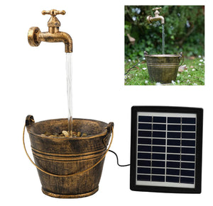 Solar Outdoor Fountain Water Feature LED Garden Statues Decoration Bucket Tap