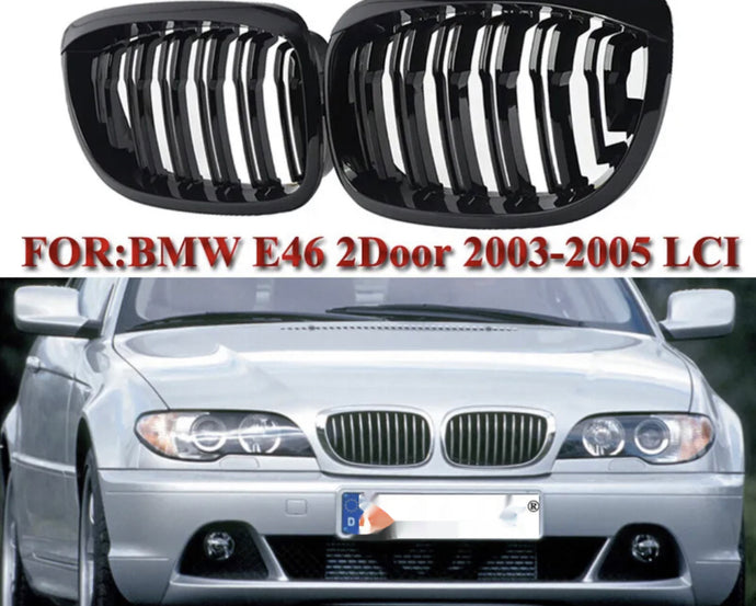 Grills For 03-06 BMW E46 3 Series 2DR Coupe Dual Line Kidney Grilles Grills Gloss Black