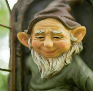 Elf Out The Door /Window Tree Fence Hugger Naughty Garden Gnome Statue