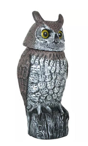 Realistic Owl Decoy Large With Rotating Head Bird Pigeon Crow Scarer Scarecrow