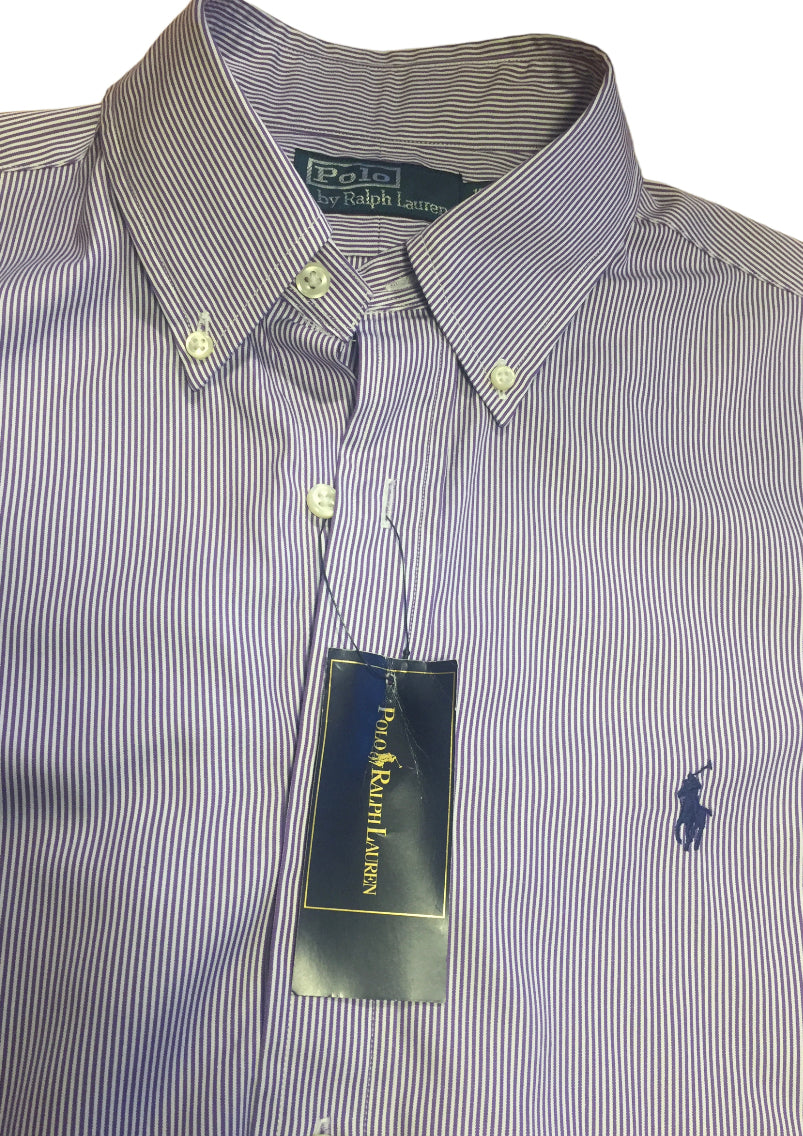 Ralph Lauren Mens Shirt 15.5” Medium NEW with Tag Purple and White Striped
