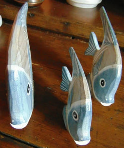 Hand Carved Made Wooden Tropical Angel Fish Set Of 3 Statue Ornaments