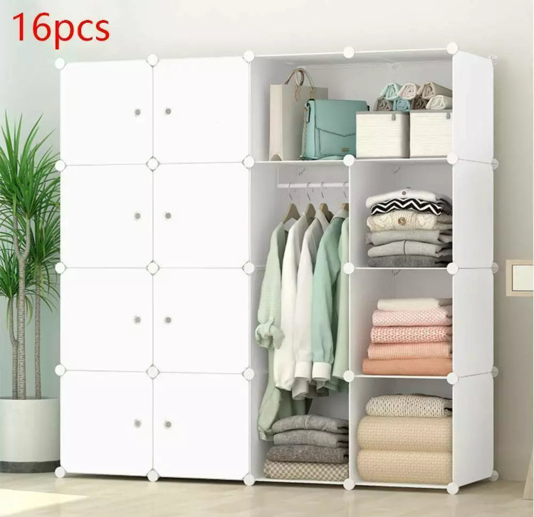 16-Cube DIY Plastic Wardrobe Cupboard Closet Cabinet Organizer Storage Furniture White • NEW valu2U • FREE DELIVERY