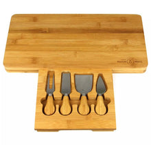 Load image into Gallery viewer, Bamboo Cheese Board &amp; 4 Knife Set