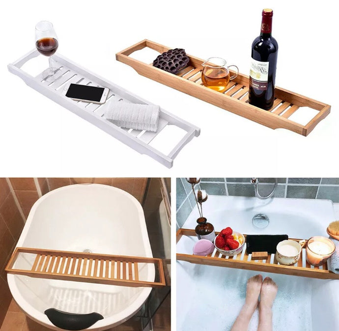 Bamboo Wooden Bath Caddy Tray Bathtub Board Bath Shelf Wine Tablet Holder Rack