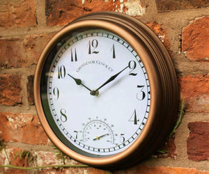Garden Station Wall Clock Indoor Outdoor Copper effect Temperature