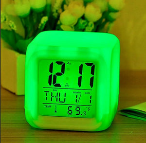 New Alarm Clock 7 Colour LED Change Digital Glowing Night Light