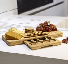 Load image into Gallery viewer, Bamboo Cheese Board &amp; 4 Knife Set