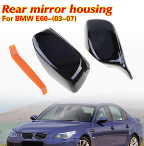 2 x Glossy Black Rearview Door Mirror Cover Caps For BMW E60 E61 E63 E64 2003-2007