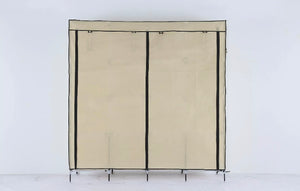 Portable Triple Canvas Wardrobe With Hanging Rail Storage Multiple Shelves