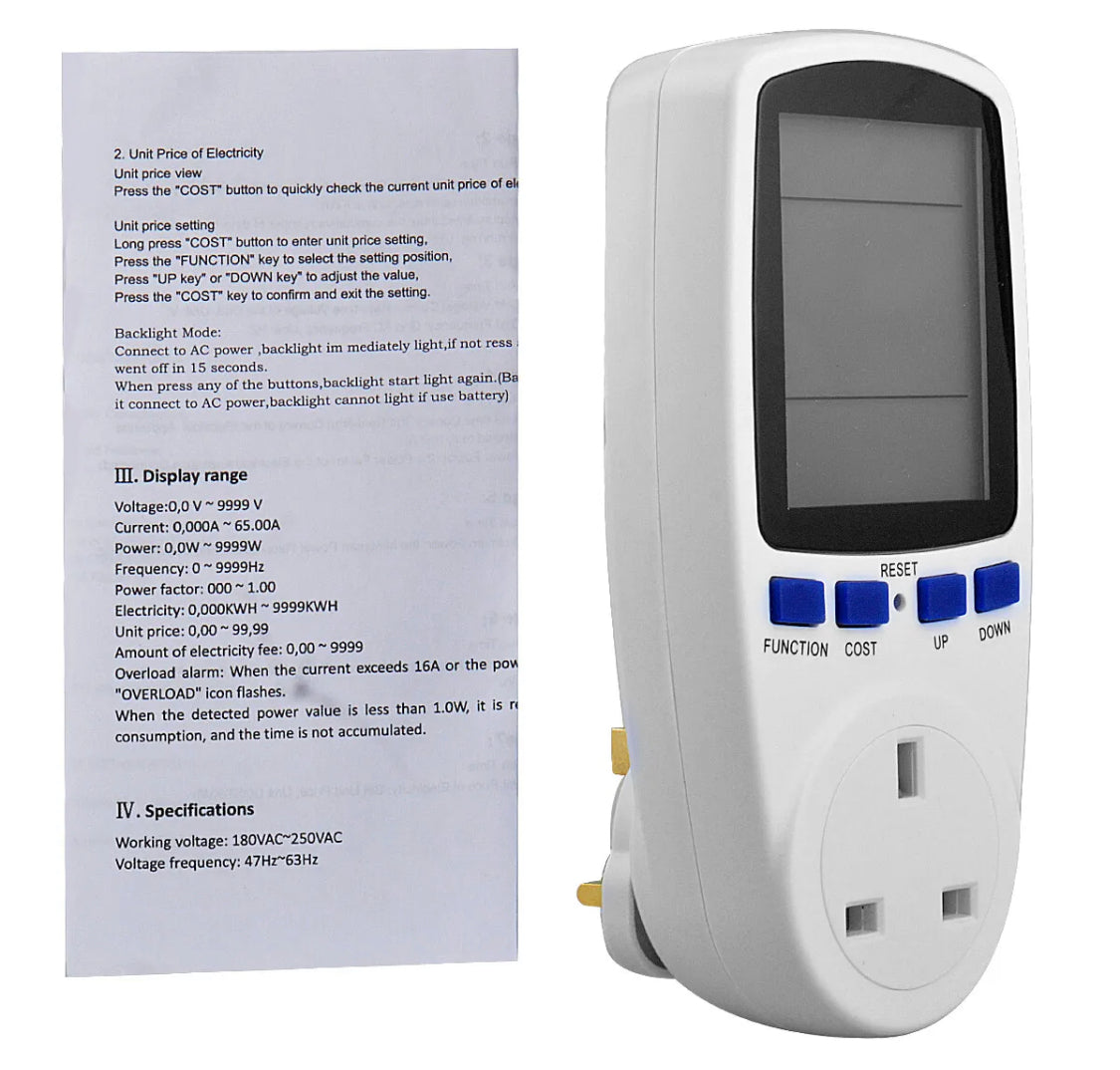 Power Meters UK Plug Energy Power Monitor Plug Consumption Meter Watt Power Meters UK Plug Energy Power Monitor Plug Consumption Meter Watt