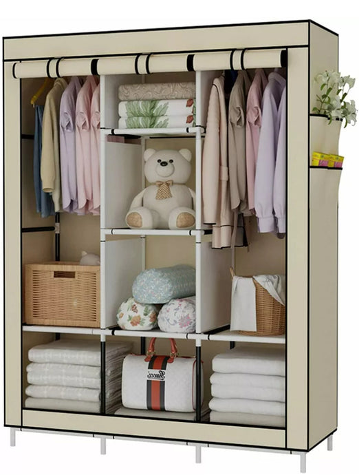 Wardrobe with 6 Storage Shelves, 2 Hanging Sections