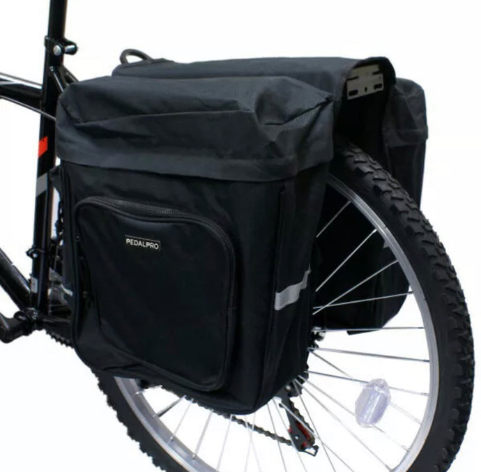 PEDALPRO BICYCLE BIKE CYCLE BLACK TWIN/DOUBLE STRONG REAR PANNIER BAG