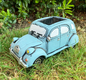Light Blue French Car Cement Home Garden Plant Flower Seed Herb Pot Planter