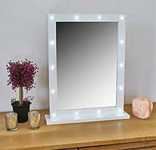 Load image into Gallery viewer, 14 LED Small White Wooden Cosmetic Vanity Mirror