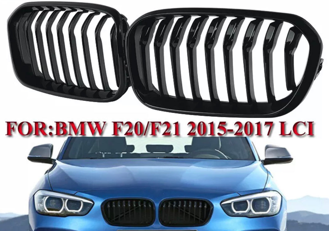 Gloss Black Front Kidney Grilles Grills Single Slat For BMW F20 F21 1 Series 15-19 Facelift • New Valu2u • Free Delivery