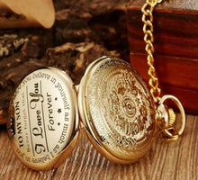 Load image into Gallery viewer, Pocket Watch &quot;To MY HUSBAND I LOVE YOU” Quartz Pendant Chain Retro Gold or Silver • NEW valu2U • FREE DELIVERY