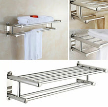 Load image into Gallery viewer, Double Chrome Towel Rail Holder Wall Mounted Bathroom Rack Shelf