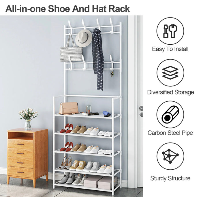 Hat & Coat Stand Compact Floor Stand Hanger 5 Tiers Shoes Rack