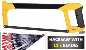 New 12" 300mm HEAVY DUTY QUALITY DURABLE HACKSAW + 11 BLADES HACK SAW  Includes 11 Blades • NEW Valu2u