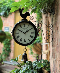 Outdoor Garden Wall Station Clock Double Sided Copper Effect