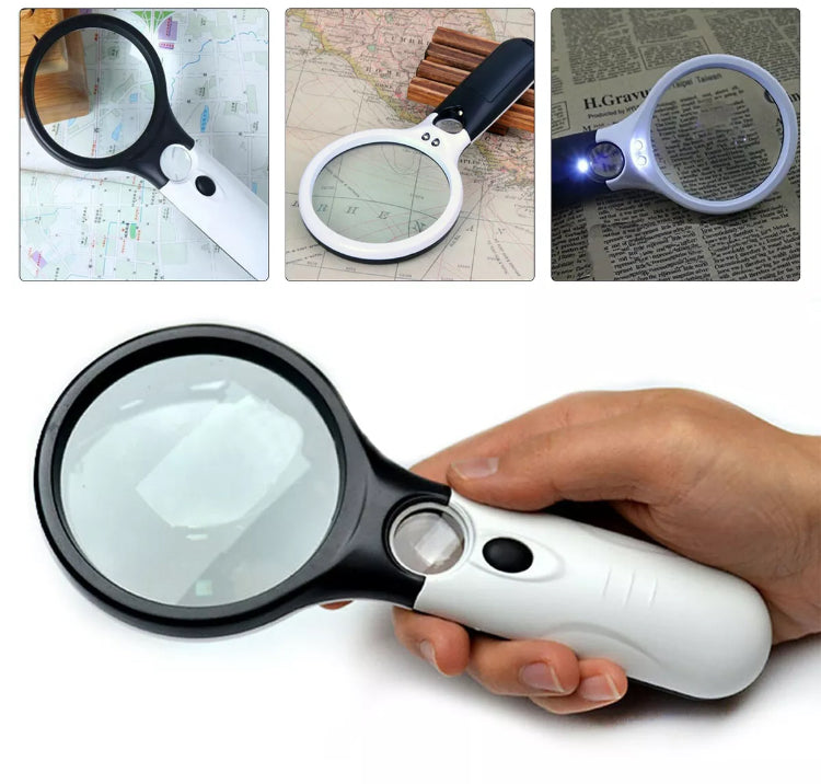 Handheld 45X Magnifier LED light Reading Magnifying Glass Jewelry Loupe With 3 LED Light •  New Valu2u • Free Nationwide Delivery