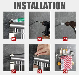 Towel Rail Holder Wall Mounted Bathroom Rack Shelf Stainless Steel • New valu2u • Free Delivery